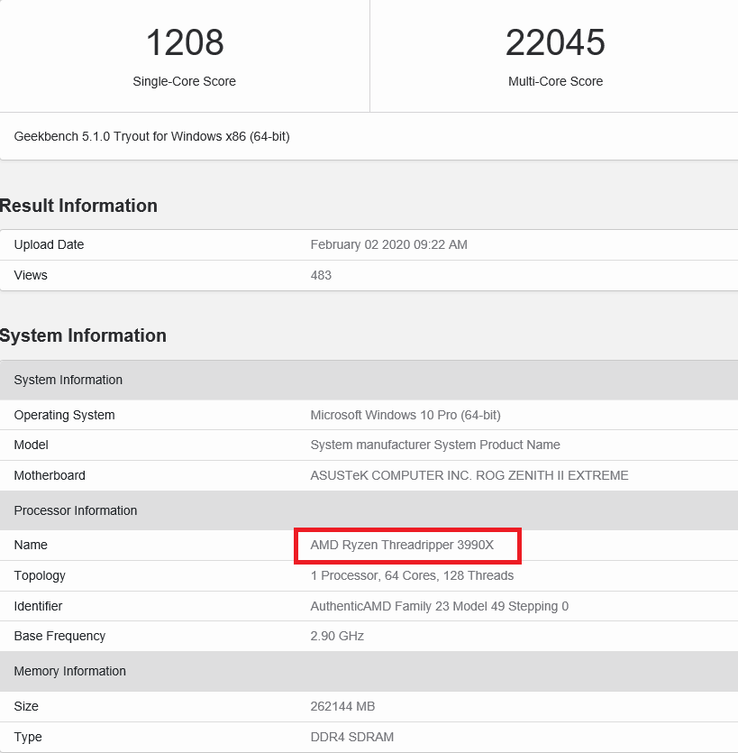 Il risultato apparso su Geekbench