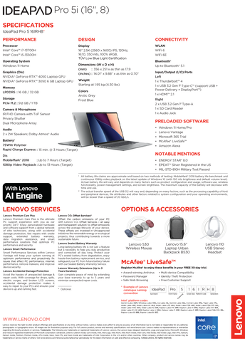 Lenovo IdeaPad Pro 5i 16 - Specifiche. (Fonte: Lenovo)
