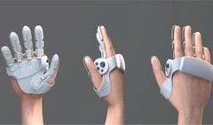 Il prototipo di guanto copre parzialmente la mano, concentrandosi sulla superficie delle dita (Immagine per gentile concessione di Sharp)