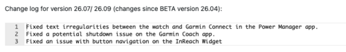 Le note di rilascio per Garmin Fenix 7 beta versione 26.09