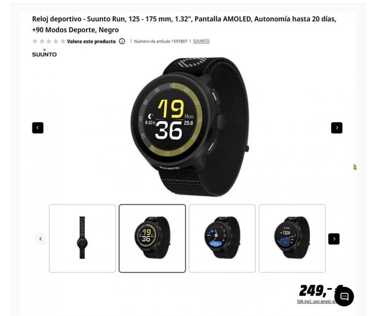 L'elenco dei prodotti dell'orologio Suunto Run presso MediaMarkt Spagna. (Fonte immagine: u/GoatInformal9622 via Reddit)