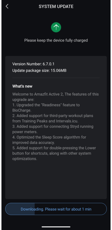 Le note di rilascio della versione software 6.7.0.1 per gli smartwatch Amazfit Active 2. (Fonte immagine: u/kruzin_tv via Reddit)