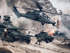 Battlefield 6, con una schermata che mostra veicoli dell&#039;esercito e figuranti armati, si preannuncia come un forte ritorno per la serie di giochi. (Fonte immagine: DICE) 