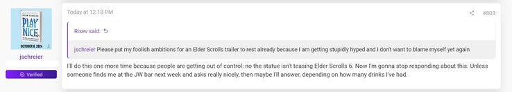 Jason Schreier commenta The Elder Scrolls 6 ai The Game Awards (Fonte: screenshot, forum ResetEra)