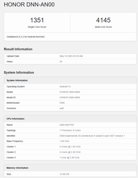 Snapdagon 7 Gen 4, elenco di Geekbench (fonte: Geekbench)