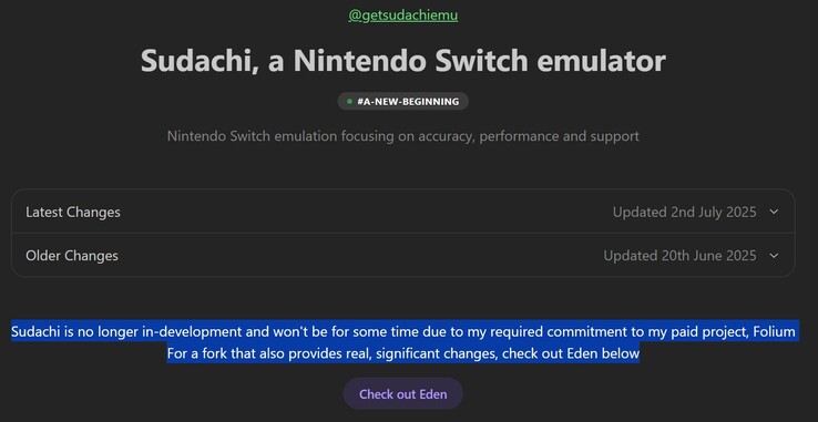 L'annuncio sul sito ufficiale di Sudachi (Fonte: Sudachi)