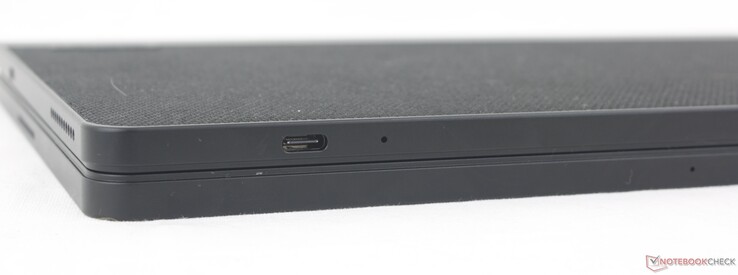 Parte anteriore: USB-C 3.2 Gen. 2 (10 Gbps) + Power Delivery + DisplayPort, microfono, bilanciere del volume