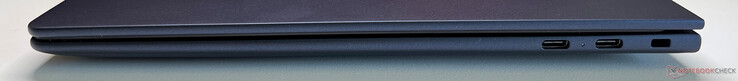 A destra: 2x USB-C 4.0 con Thunderbolt 4 (40 Gbit/s, DisplayPort Modalità ALT 2.1, Power Delivery 3.0), Slot di sicurezza Kensington