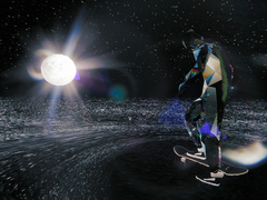 Nella foto - un fermo immagine dal trailer di Skate Story che mostra la luna e lo skater. (Fonte: Steam)