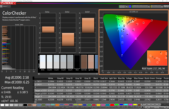 ColorChecker prima della calibrazione con buona copertura dello spazio di colore, ma leggermente starato