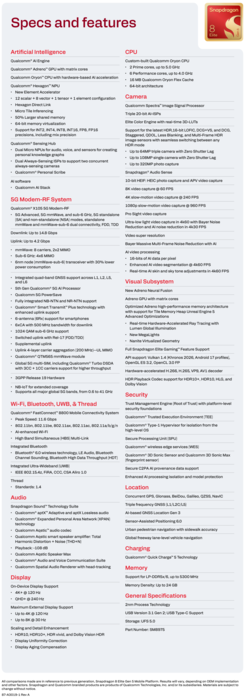 Snapdragon 8 Elite Extreme Gen 6: Specifiche tecniche
