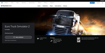 L'annuncio di Euro Truck Simulator 2 sul PlayStation Store (Fonte: PlayStation)