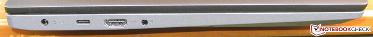 A Sinistra: alimentatore, USB 3.2 Gen 2 (Type C; DisplayPort, Power Delivery), HDMI, porta audio combinata