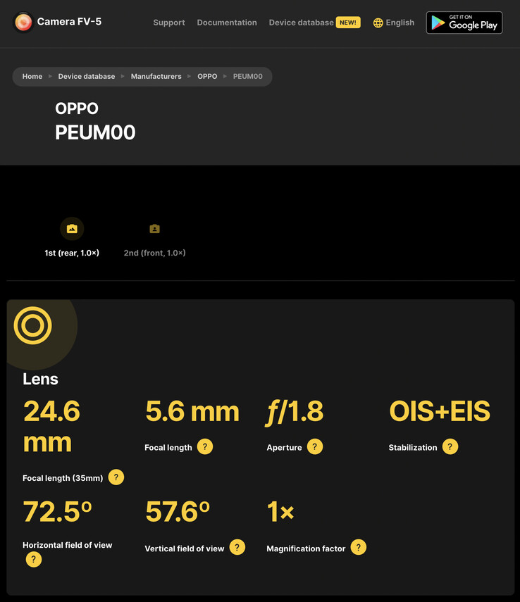 Fotocamera principale di Oppo PEUM00. (Fonte dell'immagine: Camera FV-5)