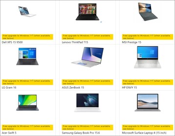 Selezione di computer portatili supportati da Windows 11. (Fonte immagine: Microsoft)