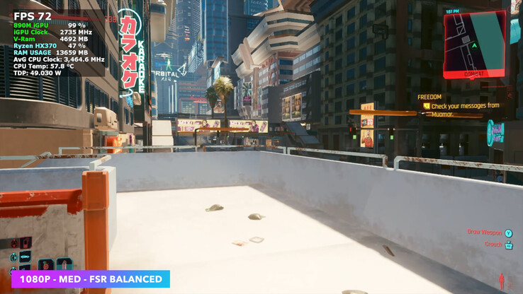 Cyberpunk 2077 gira con una media stabile di 70 FPS a impostazioni medie con FSR Bilanciato su AceMagic Retro X5.