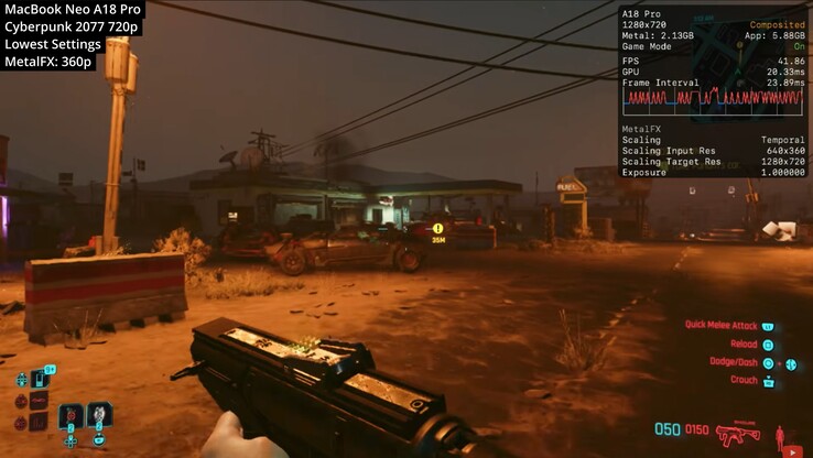 Cyberpunk 2077 in esecuzione su Apple MacBook Neo.