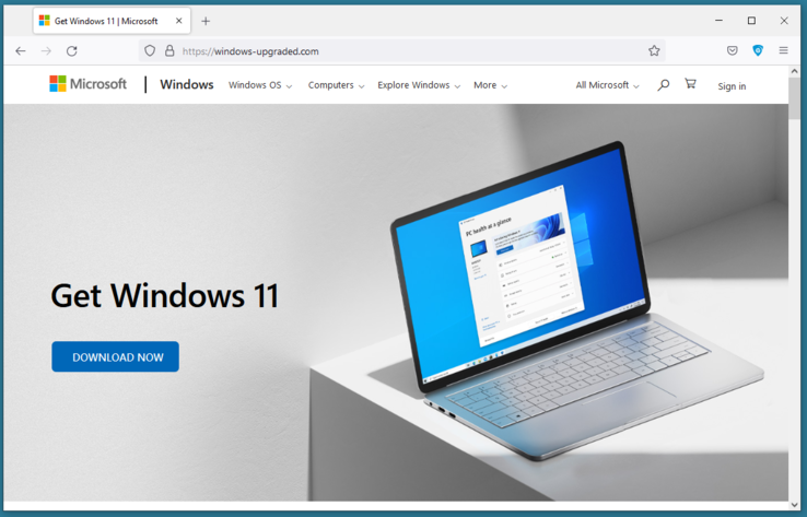 Il dubbio sito web di aggiornamento di Windows 11 contiene il malware RedLine Stealer. (Immagine: HP Threat Research Blog)