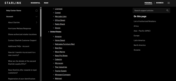 Amazon è elencato come rivenditore autorizzato Starlink (Fonte immagine: Starlink)