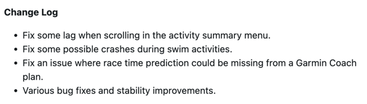 Garmin Forerunner 255 Versione software 27.09 changelog. (Fonte immagine: Garmin)