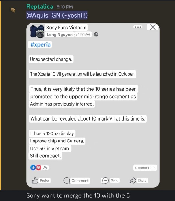 Rumor sulla data di uscita di Sony Xperia 10 VII. (Fonte immagine: via Reddit)