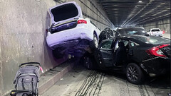 Le conseguenze dell&#039;improvvisa decelerazione della Model S (immagine: California Highway Patrol)