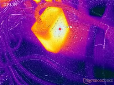 L'adattatore CA rimane relativamente fresco, a soli 35 C, anche in presenza di carichi elevati