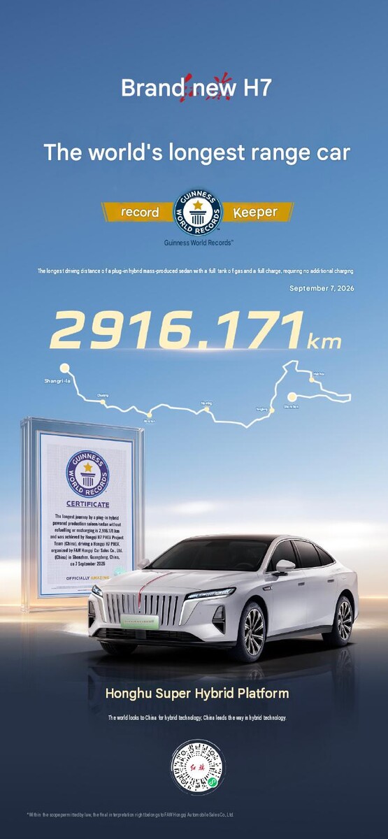 Il certificato Guinness relativo al record della gamma Hongqi H7
