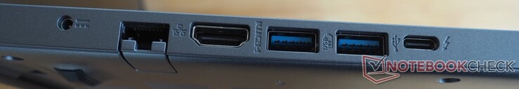 A sinistra: porta di ricarica, RJ45 Ethernet, HDMI 2.1, 2x USB-A 3.0, Thunderbolt 4