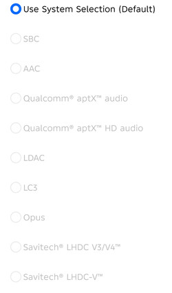 Codec disponibili per l'audio Bluetooth