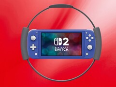 Mockup di Switch 2 Lite circondato dal controller Ring Fit