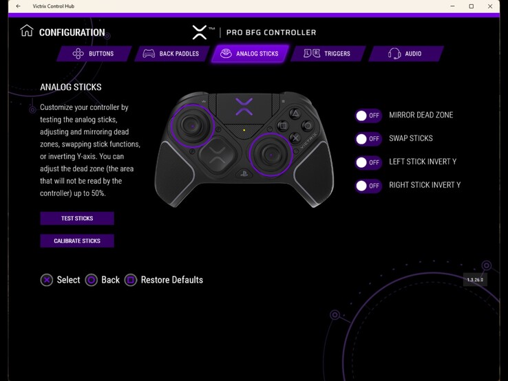 Regolazione della zona morta di Victrix Control Hub