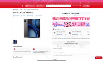 L'inserzione di CellphoneS per l'Oppo Pad Mini mostra una sola configurazione: 8GB di RAM e 256GB di spazio di archiviazione