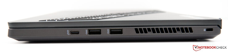 A sinistra: USB-C 3.2 Gen. 2 (senza DP, PD o G-Sync), 2x USB-A 3.2 Gen. 1, blocco Kensington