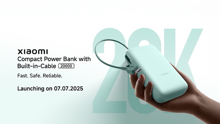 Un poster di marketing per la Power Bank compatta con cavo incorporato 20000 in India. (Fonte immagine: Xiaomi)