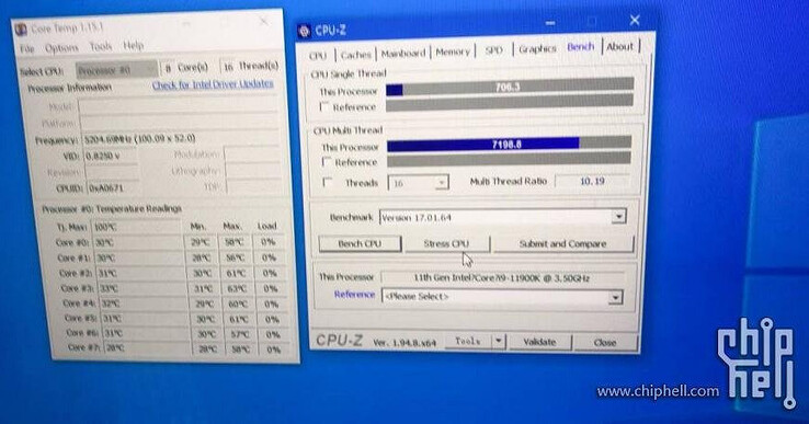 Risultati CPU-Z. (Fonte Immagine: Chiphell)