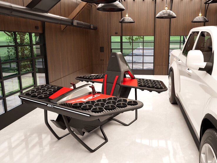 Il JetBike Air Speeder di Leo Flight è abbastanza piccolo da poter essere inserito nei garage per la ricarica domestica. (Fonte: Leo Flight)