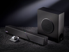 Il sistema di altoparlanti da scrivania costa circa 548 dollari in Cina. Nella foto: un’immagine promozionale che mostra la soundbar, il woofer e il telecomando.