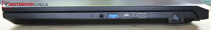 A destra: porta per cuffie, USB-A 3.0, USB-C 3.0, HDMI
