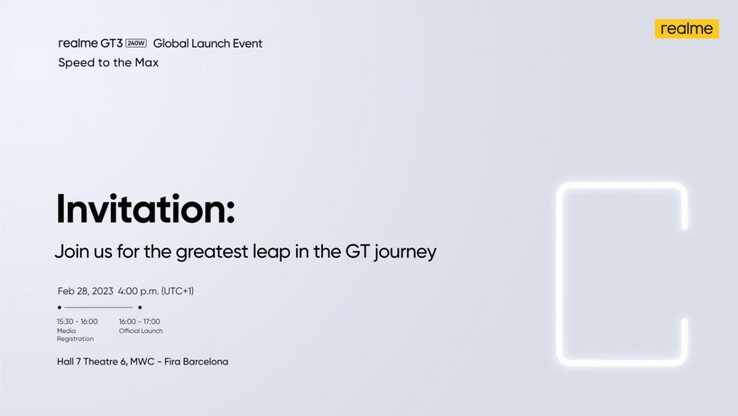 Realme pubblica l'annuncio del lancio del GT3 240W. (Fonte: Realme via GSMArena)