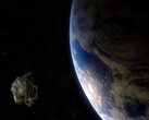 Un'illustrazione d'artista che mostra un asteroide vicino alla Terra.