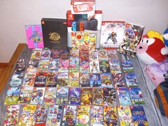 Una collezione di cartucce per Nintendo Switch raffigurata