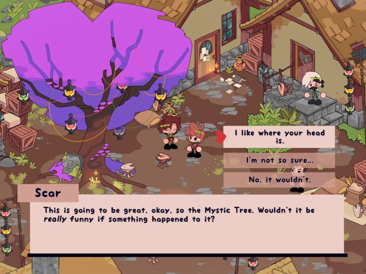 Il gameplay consiste principalmente nell'esplorare l'isola nei panni di Grian, parlare con i personaggi e cercare segreti. (Nell'immagine: una schermata di Heartfall: A Tale in Three Lives.)