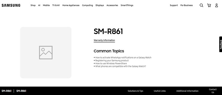 RM-R861 Galaxy Watch sulla pagina di supporto ufficiale (Fonte immagine: Samsung)