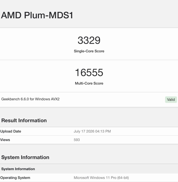 L'immagine mostra la scheda Geekbench 6 del campione di ingegneria dello Zen 6 trapelato.