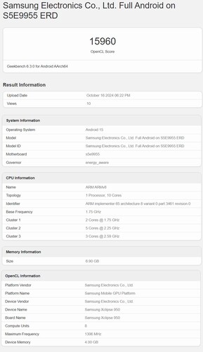 Punteggio Geekbench di Exynos 2500 (fonte: Geekbench)