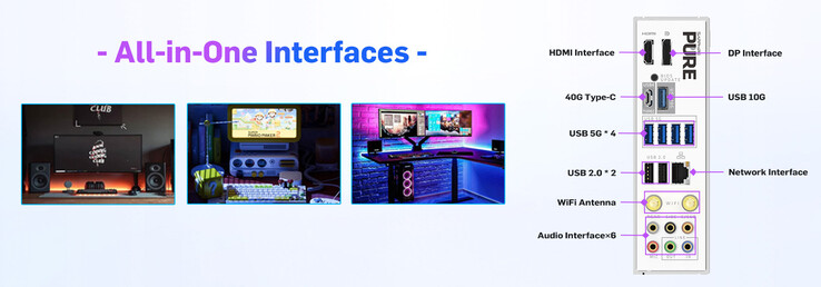 La panoramica degli I/O posteriori mostra la connettività USB4, le uscite del display, la rete e l'audio