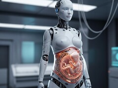 Un robot che trasporta un feto umano in un grembo artificiale (Fonte: Immagine illustrativa generata dall&#039;AI)