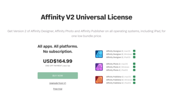 I prezzi universali di Affinity prima che il sito venisse ritirato. (Fonte: Affinity)