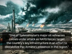 Le raffinerie petrolifere del Turkmenistan da un gioco di Battlefield. (Fonte immagine: temporyal su X)